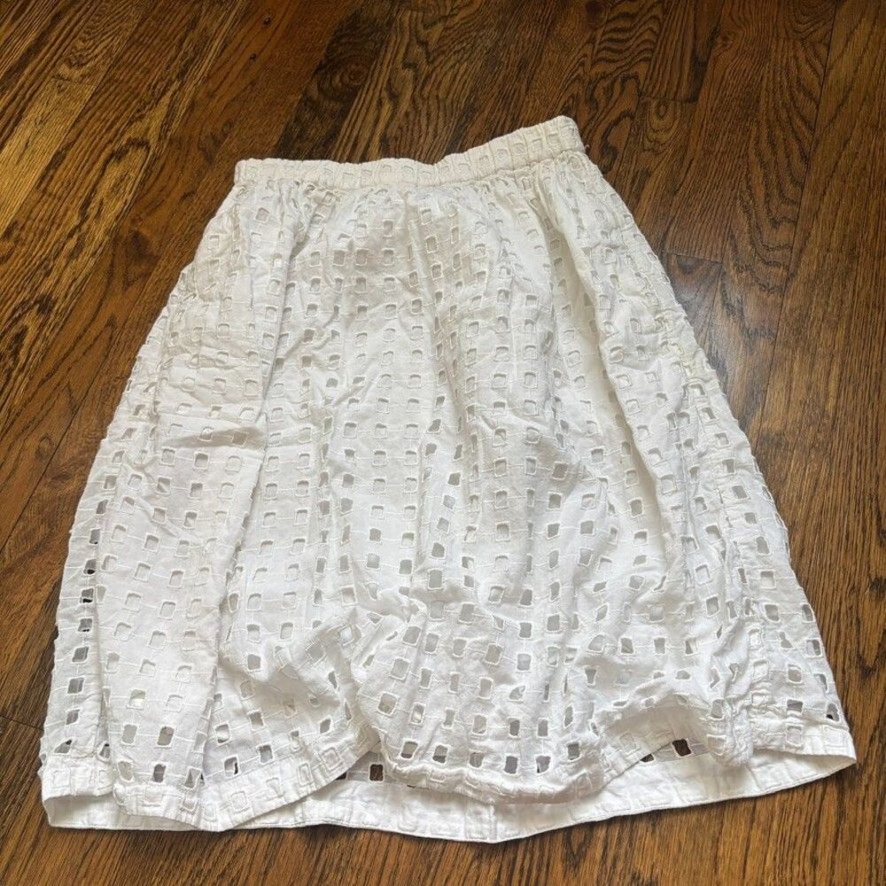 Gap Designed & Crafted White Eyelet Cotton Midi Skirt Elastic Lined Sz S - Picture 2 of 6